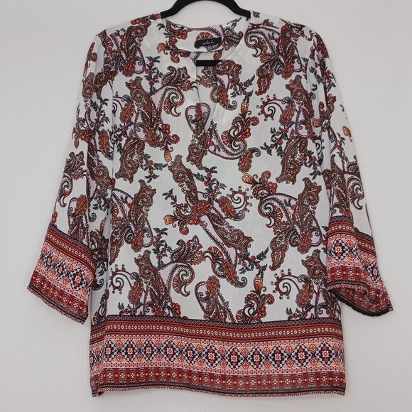 Women's Violet b. Sheer Hippie Boho Paisley Lightweight V-Neck Tunic Size Large - Picture 1 of 10